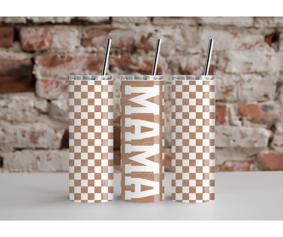 Tan Checkered Mama Tumbler
