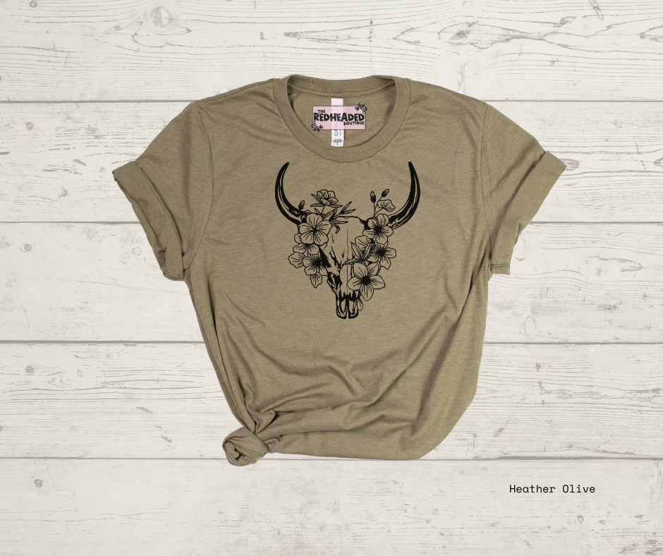 Floral Bull Skull T-shirt
