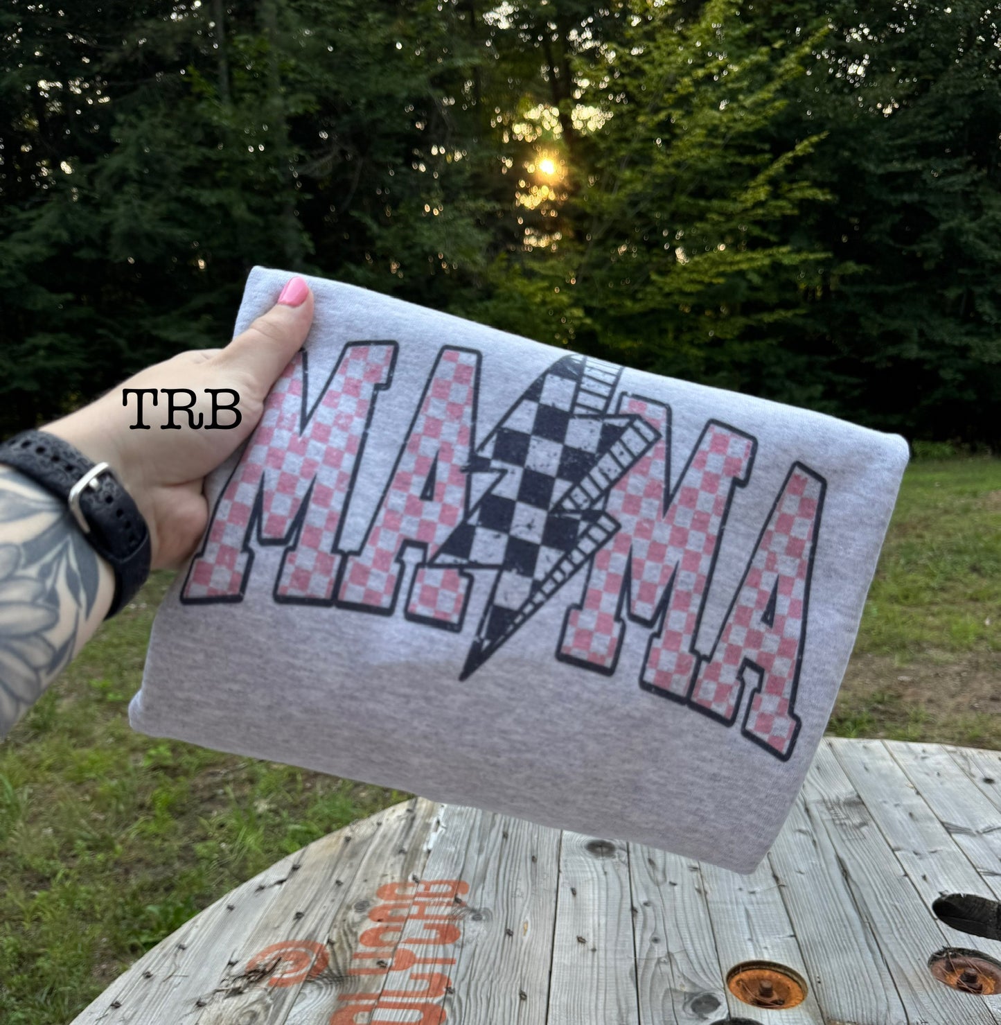 Pink Checkered Mama Crewneck