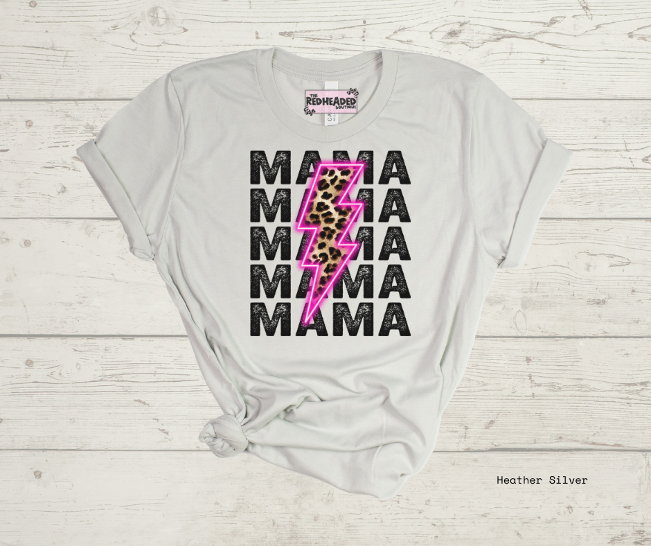 Stacked Leopard bolt Mama T-shirt