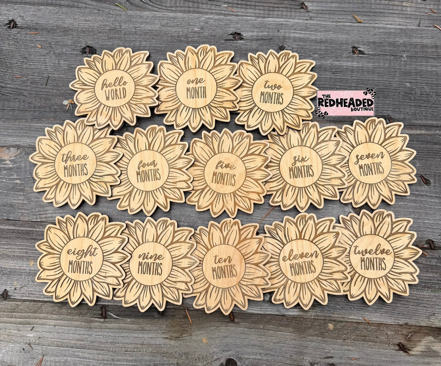 Engraved Sunflower Baby Milestone Set