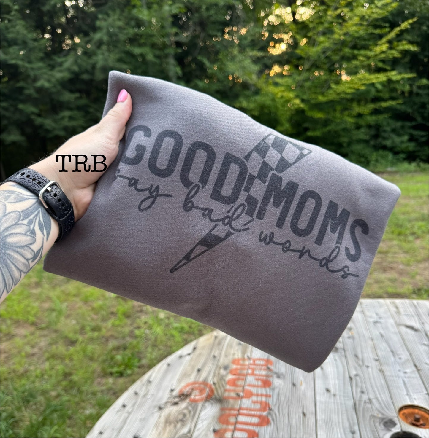 Good Moms Say Bad Words Checkered Lightening Bolt
