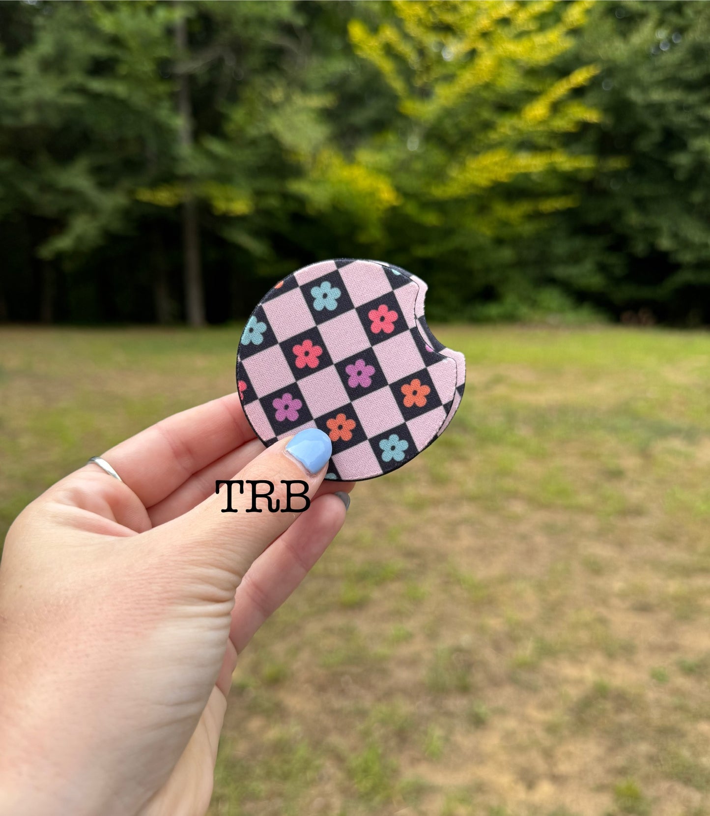Retro Flower Checkered Car Coasters