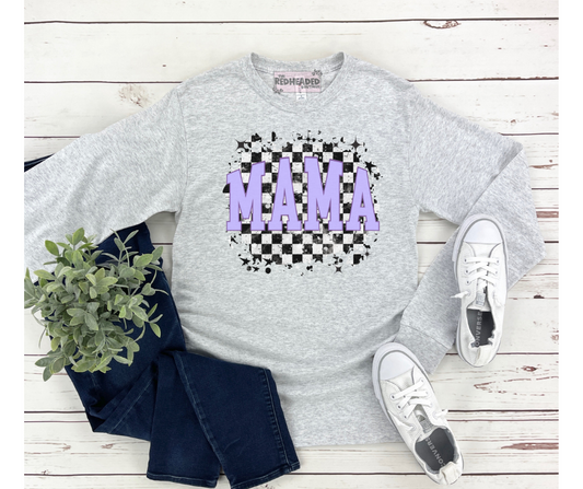 Purple Checkered Varsity Mama Long Sleeve Shirt