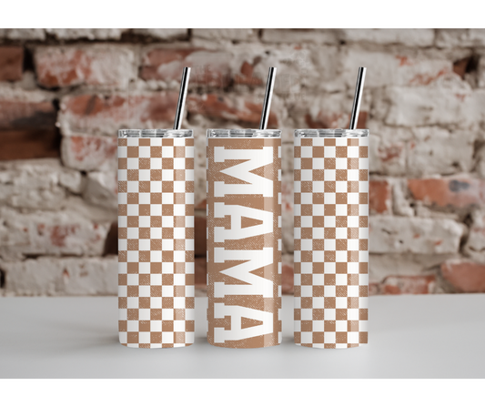 Tan Checkered Mama Tumbler