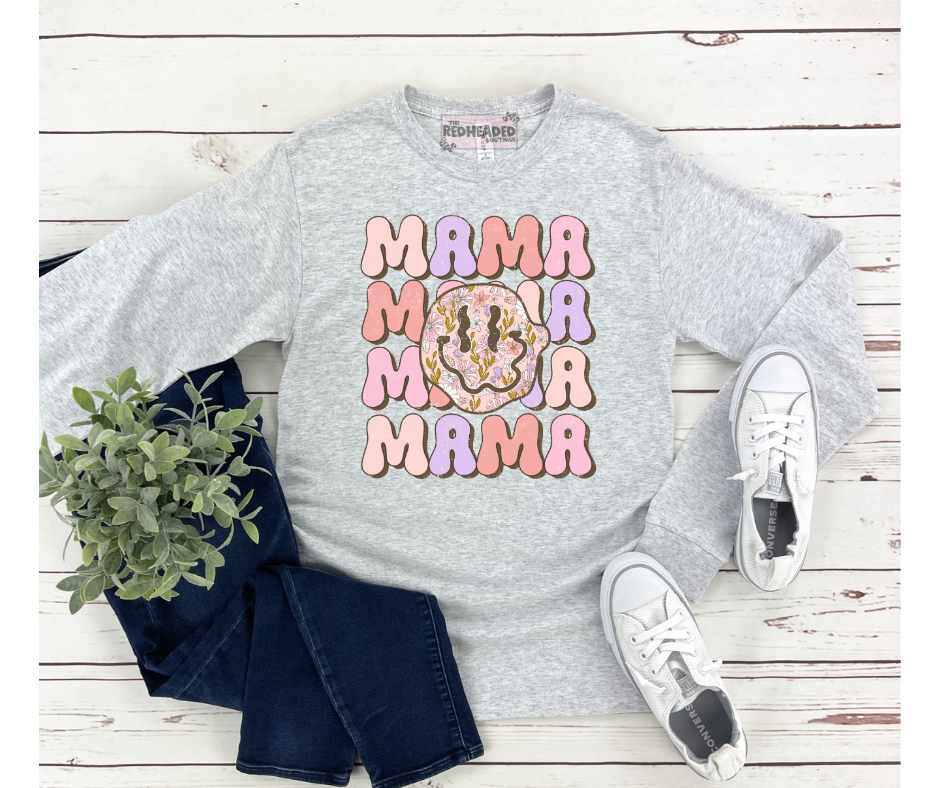 Pastel stacked Mama Smiley Long Sleeve Shirt