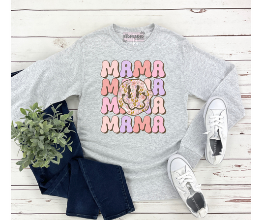 Pastel stacked Mama Smiley Long Sleeve Shirt