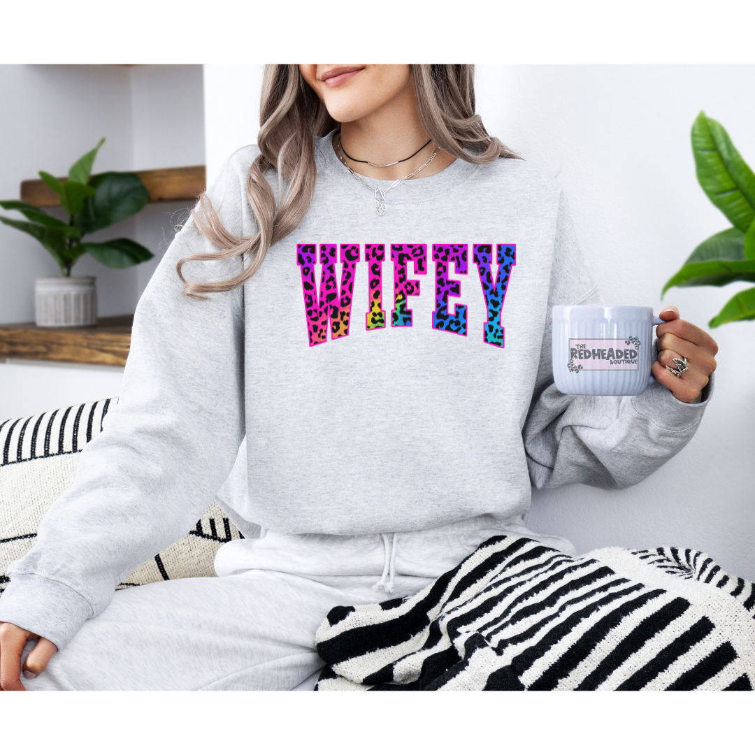 Neon Leopard Wifey Crewneck