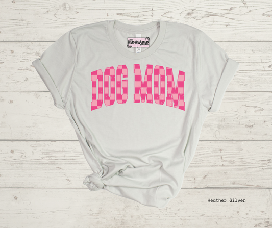 Pink Checkered Dog Mom T-shirt