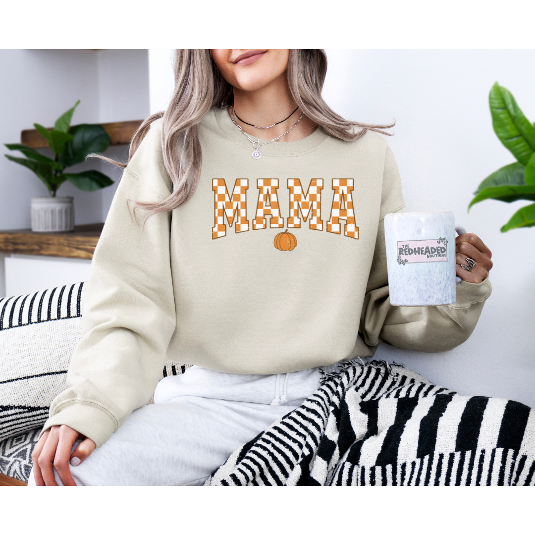 Checkered fall Mama Crewneck