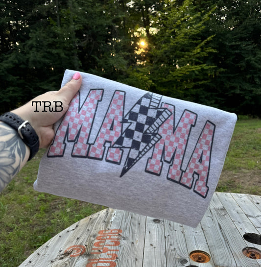 Pink Checkered Mama Crewneck
