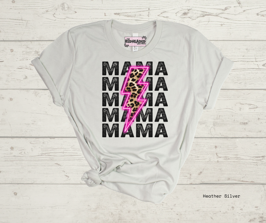 Stacked Leopard bolt Mama T-shirt