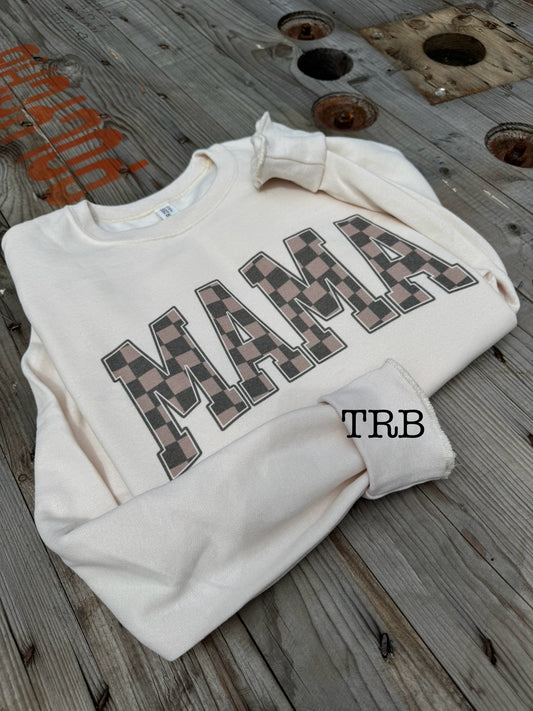 Brown Checkered Mama Crewneck