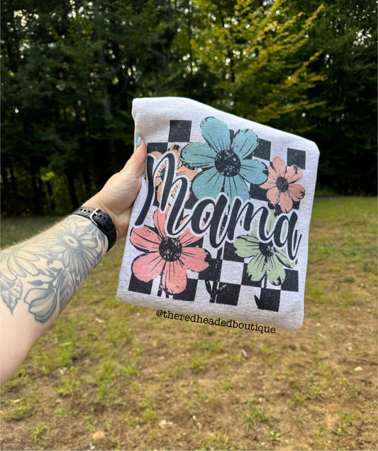 Floral checkered Mama Crewneck