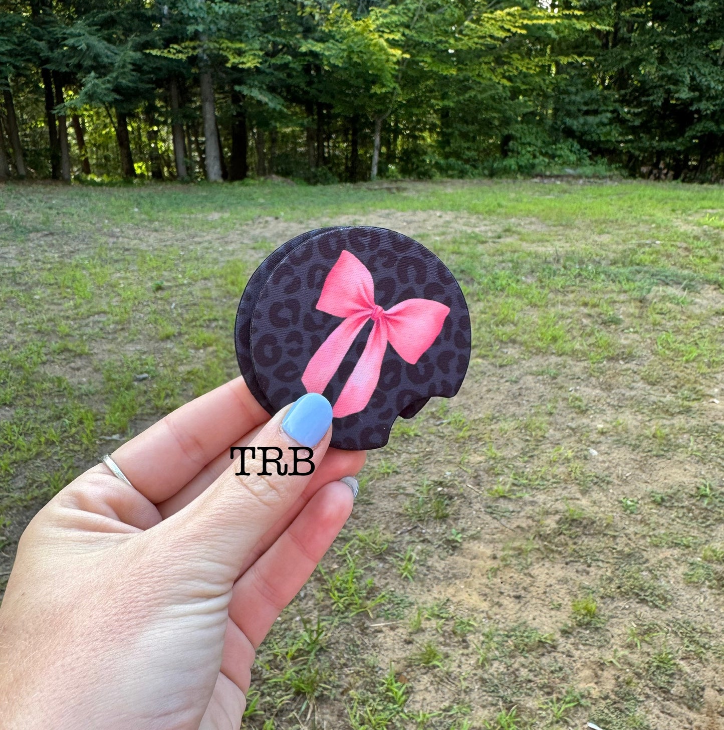 Pink Bow on leopard Car Coasters