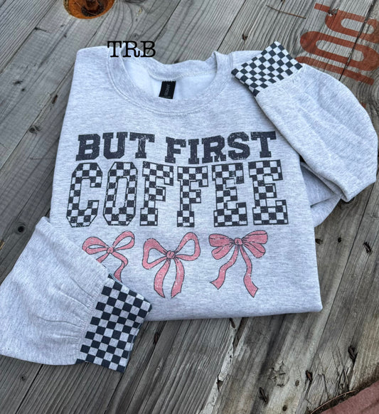 Coffee w/ Checkered Cuffs Crewneck