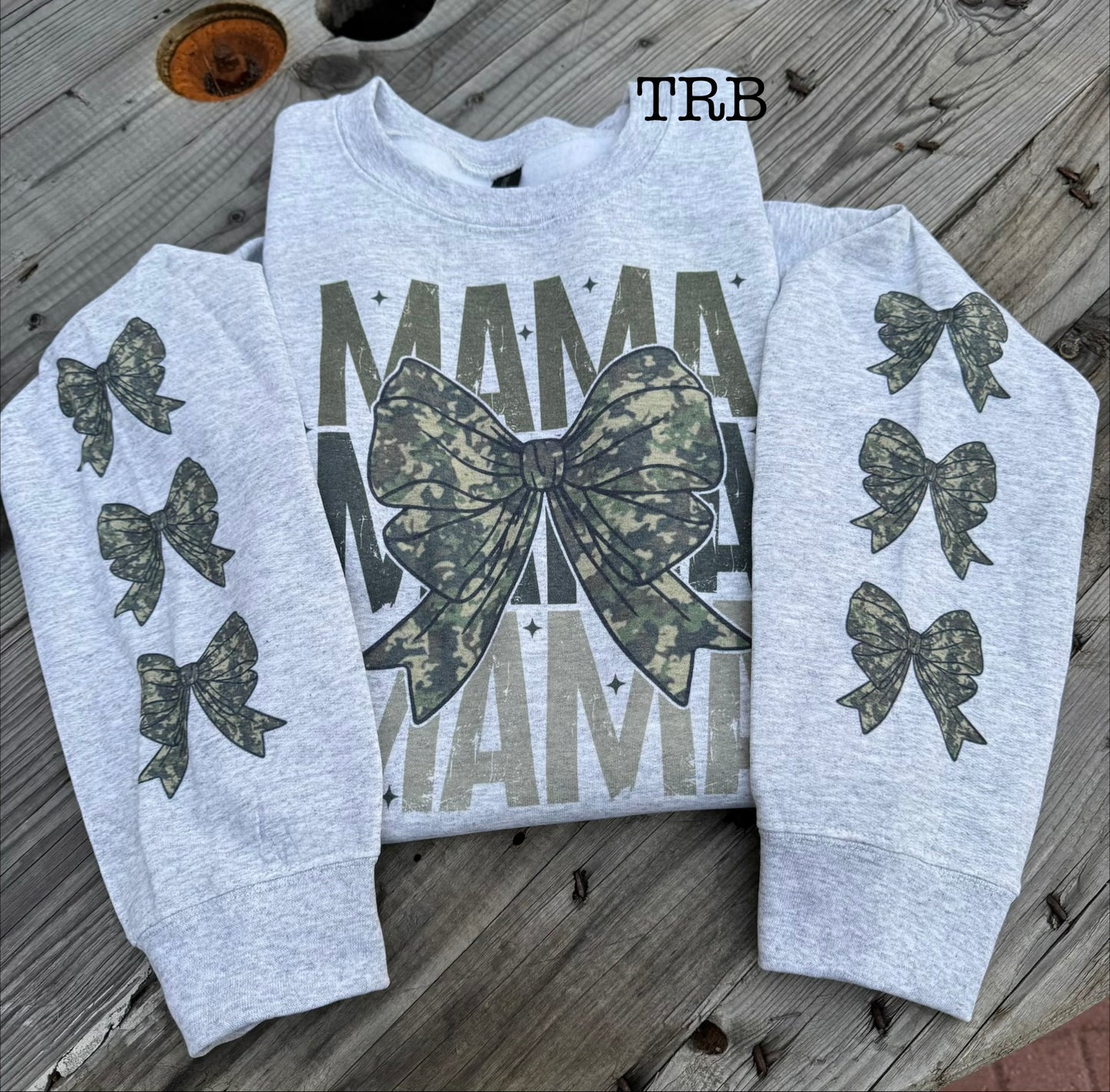 Stacked Camo Mama w/ Bows Crewneck