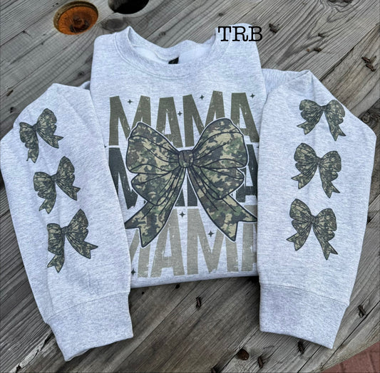 Stacked Camo Mama w/ Bows Crewneck