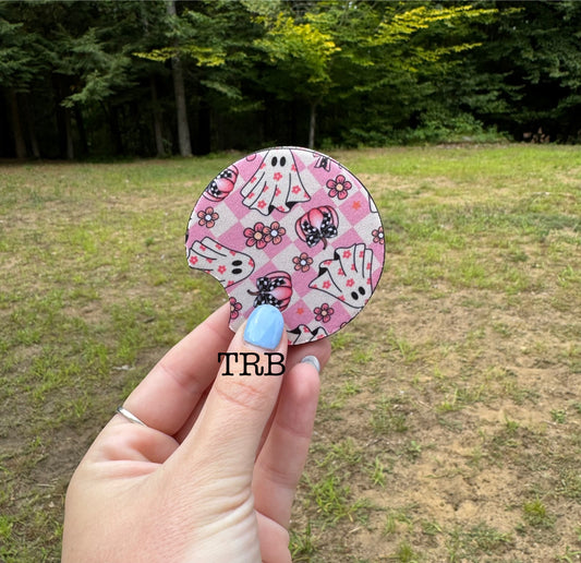 Pink Groovy Ghost Car Coasters
