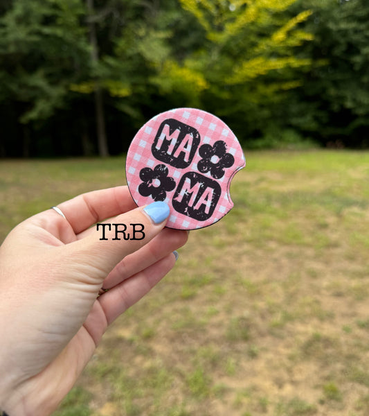 Mama Pink Gingham Car Coasters