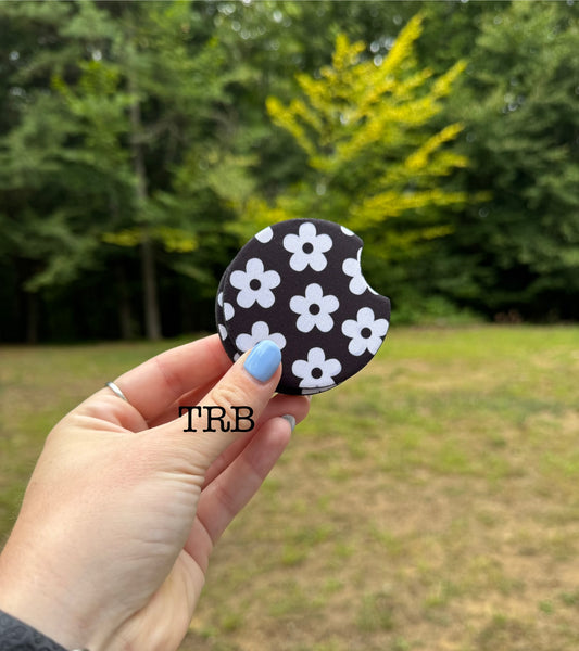 Black & White Flower Car Coasters