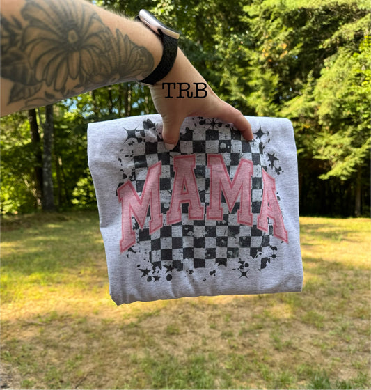 Pink Varsity Checkered Mama Long Sleeve