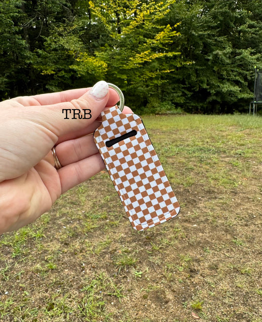 Tan Checkered Chapstick Holder